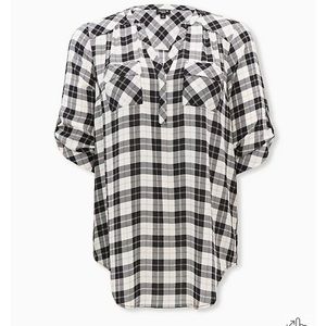 Torrid Plaid Harper Georgette Pullover 3/4 Sleeve Tunic Blouse with Pockets